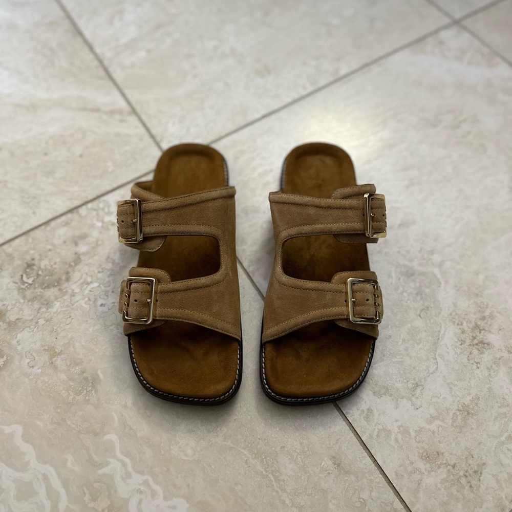 Free People Tan Double Buckle Sandals